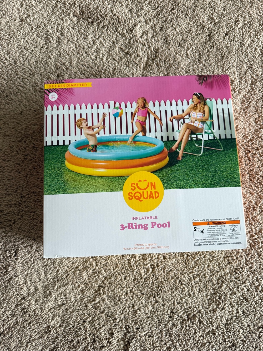 Sun Squad Inflatable 3-Ring Pool - Yellow, Orange, Teal